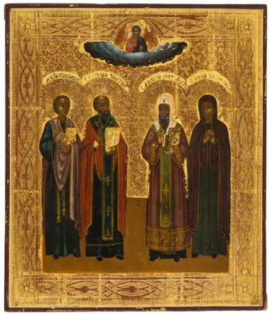 A RUSSIAN ICON SHOWING ST. PANTELEIMON, ST. NICHOLAS, ST. ALEXY OF MOSCOW AND ST. PROPEHT ANNA - Foto 1