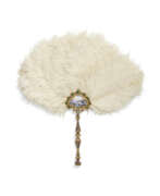 Feather. A GEM-SET AND ENAMELLED GOLD FAN