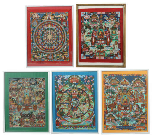 5 Thangkas Nepal/Tibet 2. Hälfte 20. Jh. - Foto 1