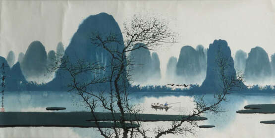 Rollbild mit Tuschmalerei auf Papier China - photo 1