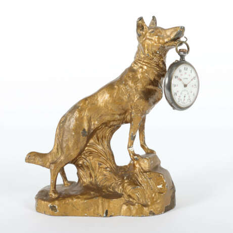Taschenuhrenständer ''Schäferhund'' Metallguss in Form eines Schäferhundes auf naturalisiertem Sockel - фото 2