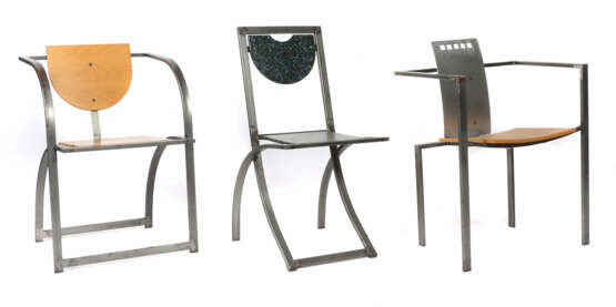 Maurach, Bernd Deutschland, Metallbau und Kunstschmiede in Stuttgart, 3 variierende Stühle, 1 x Stuhl aus Rechteckstahl, part - Foto 1