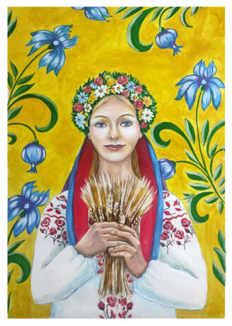 рожь и цветы Гуашь на бумаге Gouache инетерьерная картина Декоратиивно-прикладное искусство Usbekistan 2022 - Foto 1