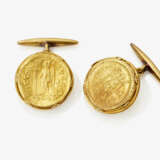 Paar Manschettenknöpfe mit byzantinischen Goldmünzen - Fassung: wohl Osmanisches Reich, um 1900-1910 - Foto 1