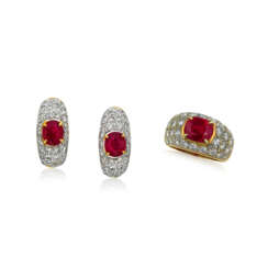 RUBY AND DIAMOND RING AND EARRINGS