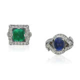SAPPHIRE AND DIAMOND RING; TOGETHER WITH AN EMERALD AND DIAMOND RING - photo 1