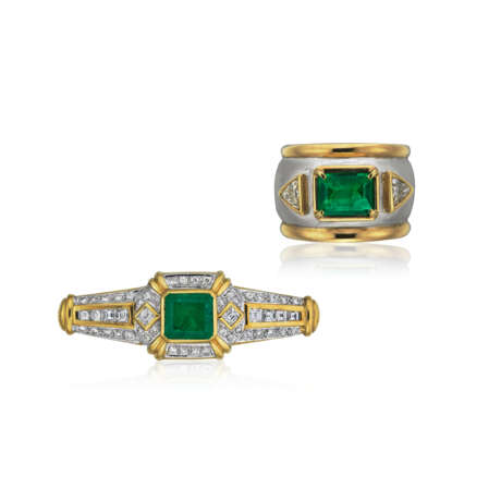 EMERALD AND DIAMOND RING AND BROOCH - photo 1