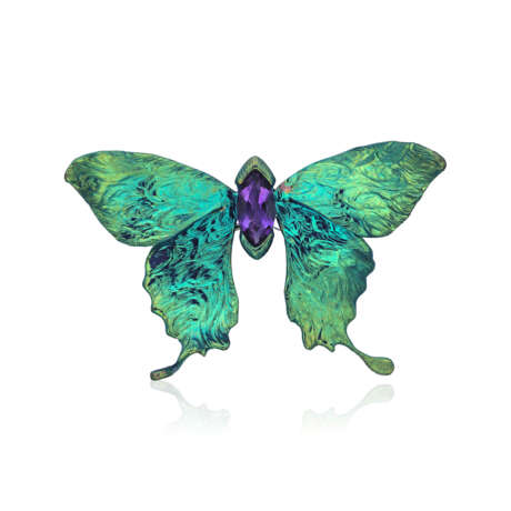 TITANIUM AND AMETHYST BUTTERLY BROOCH - photo 1