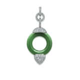 JADEITE AND DIAMOND PENDANT; TOGETHER WITH A CULTURED PEARL AND DIAMOND BROOCH - photo 2