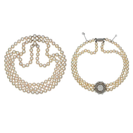 TWO CULTURED PEARL AND DIAMOND NECKLACES - фото 1