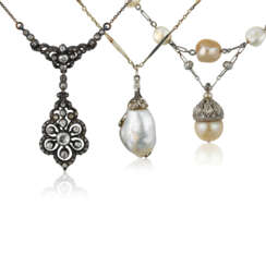 GROUP OF DIAMOND AND PEARL NECKLACES