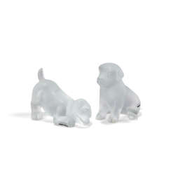 TWO LALIQUE 'SWEETY PUPPY' CRYSTAL FIGURINES