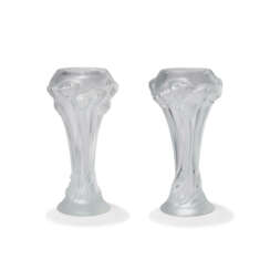 A PAIR OF LALIQUE 'BUTTON ROSE' CRYSTAL VASE