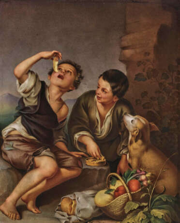 Porzellanbild - Nymphenburg, 2. Hälfte 19. Jh. ''Trauben- und Melonenesser'' nach einem Gemälde von Bartolomé E. Murillo. - photo 1