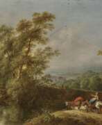 Иоганн Каспар Шнайдер. Caspar (Johann Caspar) Schneider, zugeschrieben - Bewaldete Felsenlandschaft mit rastenden Bauern - Flusslandschaft mit Fischern und ziehendem Bauernpaar