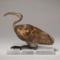 AN EGYPTIAN CARTONNAGE, WOOD AND BRONZE IBIS