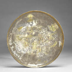 A SASANIAN PARCEL GILT SILVER FOOTED PLATE WITH NARSEH