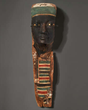 AN EGYPTIAN PAINTED WOOD MUMMY PORTRAIT - photo 1