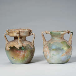 TWO LATE ROMAN YELLOW-GREEN GLASS JARS