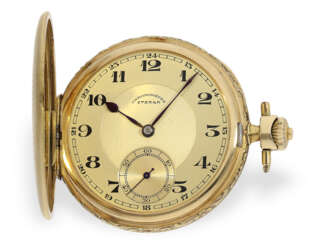 Taschenuhr: Attraktive Art déco Goldsavonnette mit Nadelstreifen-Dekor, Chronometre Eterna, ca.1930