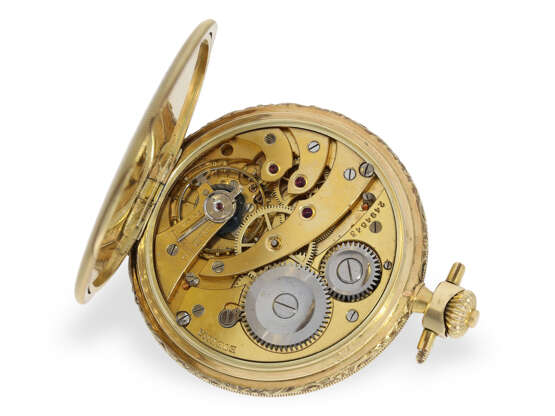 Taschenuhr: Attraktive Art déco Goldsavonnette mit Nadelstreifen-Dekor, Chronometre Eterna, ca.1930 - photo 2