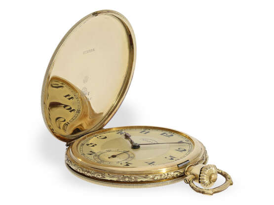 Taschenuhr: Attraktive Art déco Goldsavonnette mit Nadelstreifen-Dekor, Chronometre Eterna, ca.1930 - Foto 5