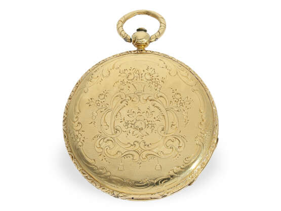 Flache 18K Taschenuhr, Goldsavonnette mit sehr schöner Gehäusegravur, Motta Geneve um 1840 - Foto 6