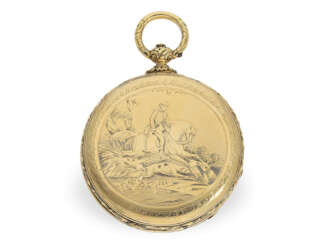 Prächtige Liverpooler 18K Goldsavonnette mit außergewöhnlicher Gehäusegravur, Robert Roskell Liverpool No.44152, ca.1840