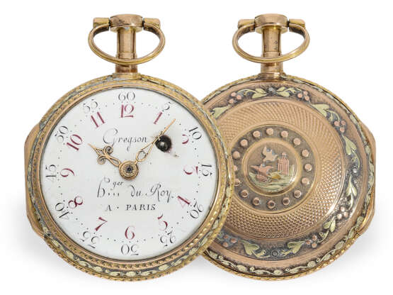 Ausgesprochen schöne, frühe 3-Farben-Zylinderuhr, Taschenuhr vom königlichen Uhrmacher Gregson Paris, ca.1775 - photo 1