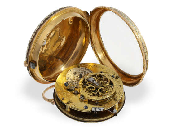 Ausgesprochen schöne, frühe 3-Farben-Zylinderuhr, Taschenuhr vom königlichen Uhrmacher Gregson Paris, ca.1775 - photo 2
