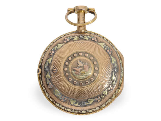 Ausgesprochen schöne, frühe 3-Farben-Zylinderuhr, Taschenuhr vom königlichen Uhrmacher Gregson Paris, ca.1775 - photo 4