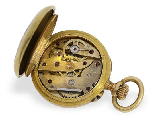 Eine der kleinsten bekannten Gold/Emaille-Taschenuhren/Anhängeuhren hochfeiner Qualität, vermutlich Le Coultre, um 1910 - photo 3