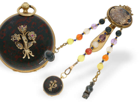 Prächtige goldene Miniatur-Lepine mit Jaspisgehäuse und Chatelaine, Urgele a Toulouse, ca.1840 - photo 1