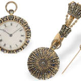 Taschenuhr: exquisite Gold/Emaille-Taschenuhr mit exzentrischem Zifferblatt und Zylinderhemmung und einer korrespondierenden Goldemaille-Chatelaine, Kinable Paris, ca.1820 - photo 1