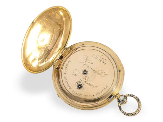 Taschenuhr: exquisite Gold/Emaille-Taschenuhr mit exzentrischem Zifferblatt und Zylinderhemmung und einer korrespondierenden Goldemaille-Chatelaine, Kinable Paris, ca.1820 - photo 5