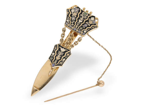 Taschenuhr: exquisite Gold/Emaille-Taschenuhr mit exzentrischem Zifferblatt und Zylinderhemmung und einer korrespondierenden Goldemaille-Chatelaine, Kinable Paris, ca.1820 - photo 6