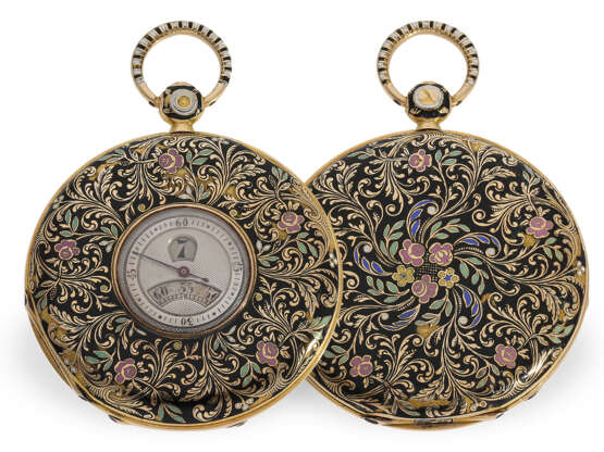 Taschenuhr: extrem seltene Gold/Emaille-Taschenuhr mit springender Stunde und Zentralsekunde, für den chinesischen Markt, ca.1820 - Foto 1