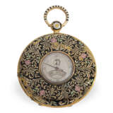 Taschenuhr: extrem seltene Gold/Emaille-Taschenuhr mit springender Stunde und Zentralsekunde, für den chinesischen Markt, ca.1820 - photo 2