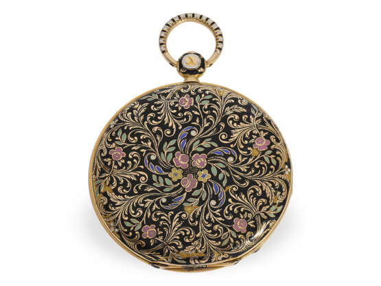 Taschenuhr: extrem seltene Gold/Emaille-Taschenuhr mit springender Stunde und Zentralsekunde, für den chinesischen Markt, ca.1820 - Foto 3