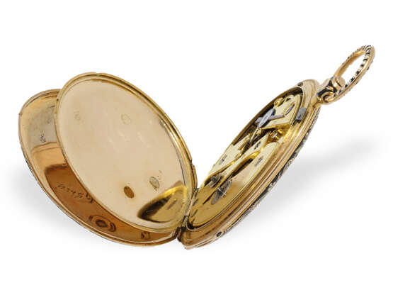 Taschenuhr: extrem seltene Gold/Emaille-Taschenuhr mit springender Stunde und Zentralsekunde, für den chinesischen Markt, ca.1820 - Foto 4