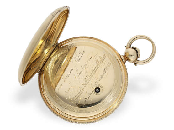 Taschenuhr: US-Rarität, schwere Goldsavonnette, ganz frühe Waltham von 1864/1865, 18K Gold - фото 3