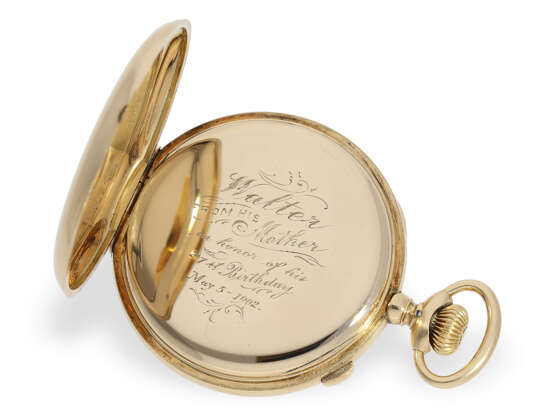 Hochfeine Präzisionstaschenuhr mit Schleppzeigerchronograph, vermutlich Genf für den amerikanischen Markt, signiert Vanderslice New York, 1902 - photo 3