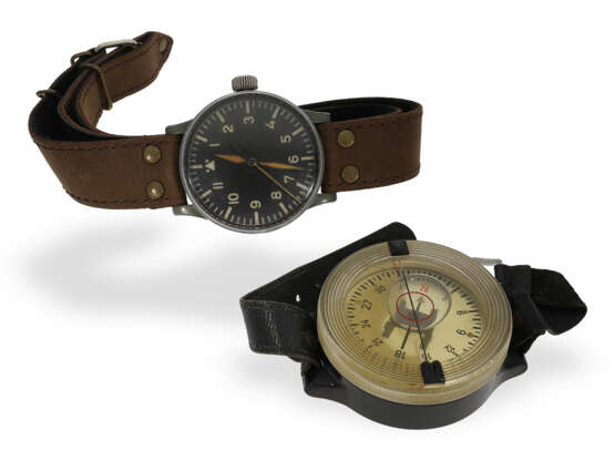 Sehr seltenes, militärisches Navigations-Set aus Wempe B-Uhr der 1. Generation und Armbandkompass AK39/FL23235, 40er-Jahre - photo 1