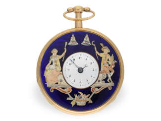 Große Gold/Emaille-Taschenuhr mit Repetition und Figurenautomat von außergewöhnlicher Qualität, vermutlich Genf um 1810