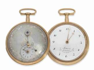 Taschenuhr: technisch hochinteressante, doppelseitige Spindeluhr mit Scheinpendel und 2 Zeitzonen, Robert & Courvoisier No.3748/2045, ca.1800