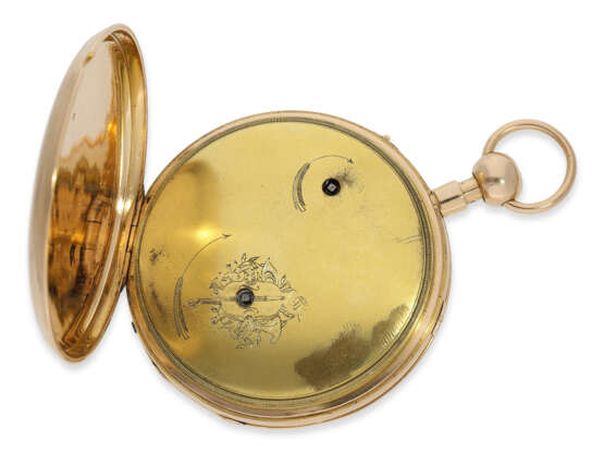 Taschenuhr: besonders große imposante Golduhr mit Schlagwerk und Musikspielwerk, Charles Frederic Robert, vermutlich Genf um 1820 - Foto 3