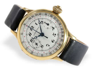 Sehr seltener, früher Longines 18K Gold Chronograph mit Kronendrücker und seltenem Zifferblatt, ca. 1930