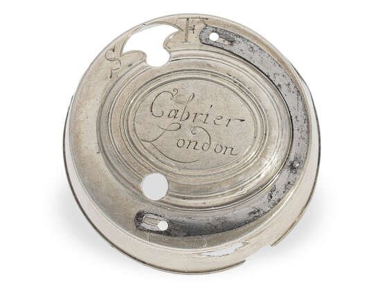 Taschenuhr: äußerst prächtige 18K Repoussé Doppelgehäuse-Spindeluhr mit Schlagwerk, Charles Cabrier London, ca.1750 - Foto 6