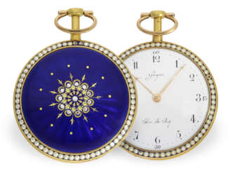 Exquisite, ultraflache Gold/Emaille-Taschenuhr mit Komma-Hemmung und feinster Paillon-Emaille, Königlicher Uhrmacher Gregson Paris No.3017, ca.1780