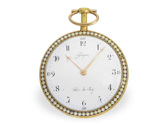 Exquisite, ultraflache Gold/Emaille-Taschenuhr mit Komma-Hemmung und feinster Paillon-Emaille, Königlicher Uhrmacher Gregson Paris No.3017, ca.1780 - photo 3